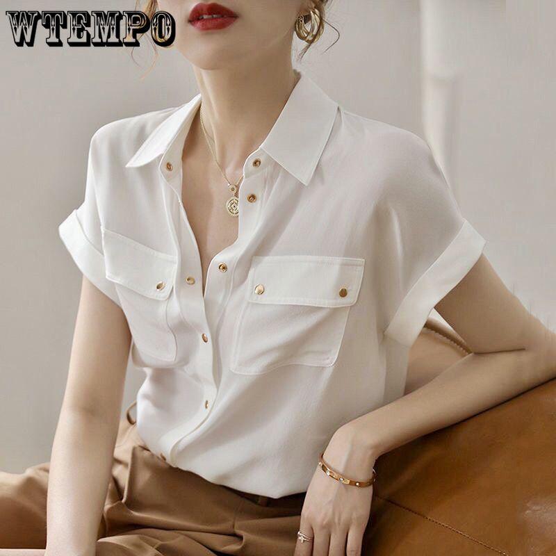 Women's Chiffon White Shirt Short Sleeve Summer Temperament Shirt Top