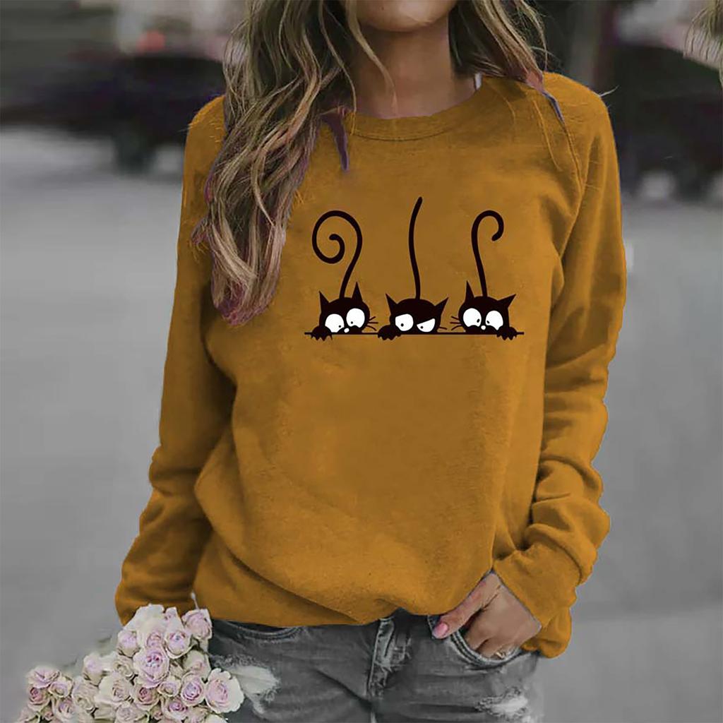 Women Casual Fashion Long-Sleeve Print Loose Blouse Sweater Tops