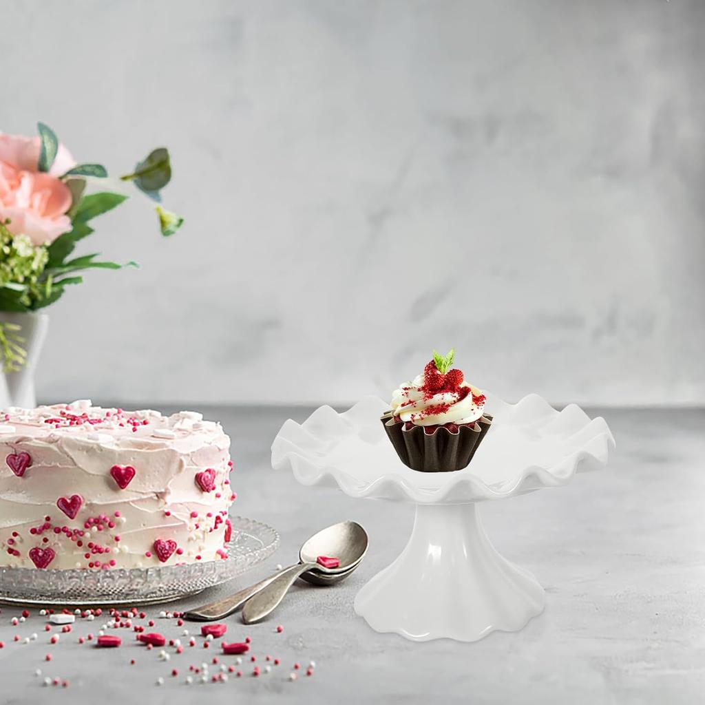 Ciieeo Ceramic Footed Bowl Small Raised Fruit Serving Tray Porcelain Pedestal Bowl Candy Snack Cake Display Stand for Birthday Holiday Party 5.5 Inch