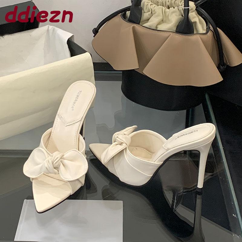 Fashion 2025 New Footwear Female Super High Heels Pumps Slides Shoes For Women Pointed Toe Fashion Butterfly-Knot Ladies Heels Shoes