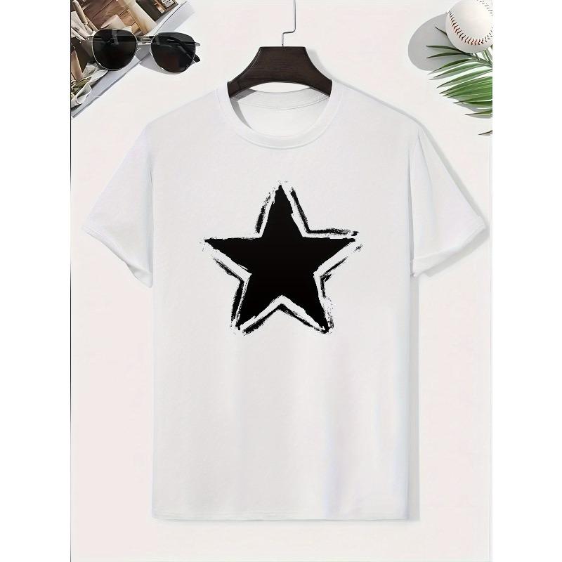 Kids Summer Crew Neck Short Sleeve T-Shirt with Sketch Star Print