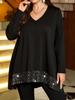 Plus Size Sequin Patchwork Sweetheart Neck Long Sleeve Top - Spring/Autumn