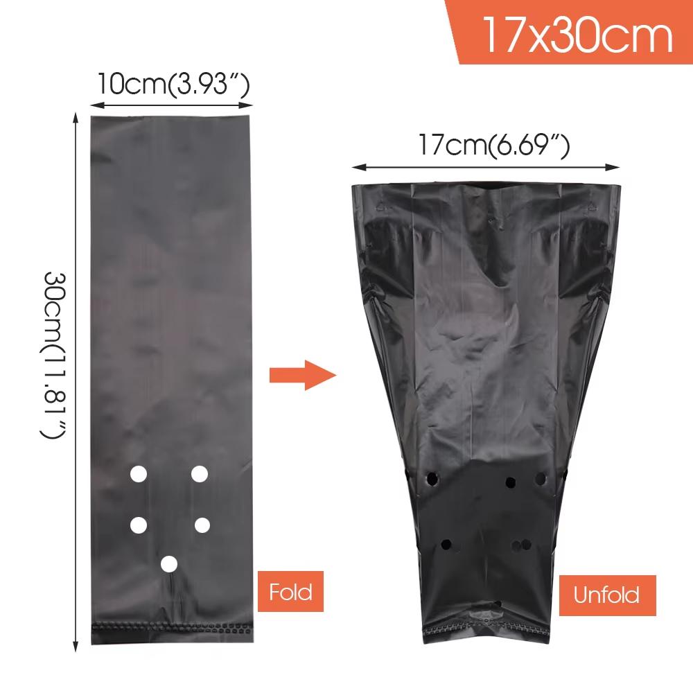 

30-10pcs Black PE Punched Seedling Bag Tree Transplant Potting Bag Lightweight Anti-pull Gardening Orchard Breathable Plant Bag 10pcs