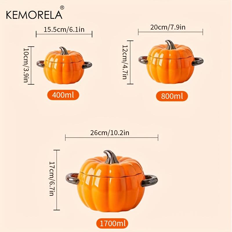Halloween-Kürbis-Schüssel, ofenfester Keramik-Kürbis-Auflauftopf mit Deckel und Griffen, perfekt für Thanksgiving und Halloween