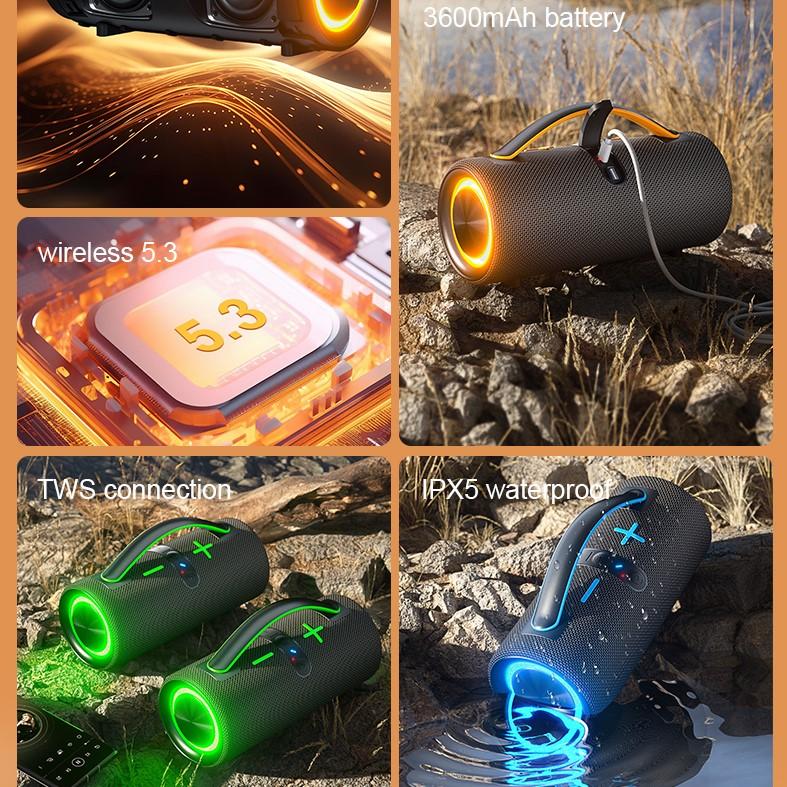 Rockmia EBS-618 30w Portable Powerful Bass Speaker Bluetooth 5.3 Outdoor Waterproof IPX5 3600mah With Handle Aux TF Card USB Player