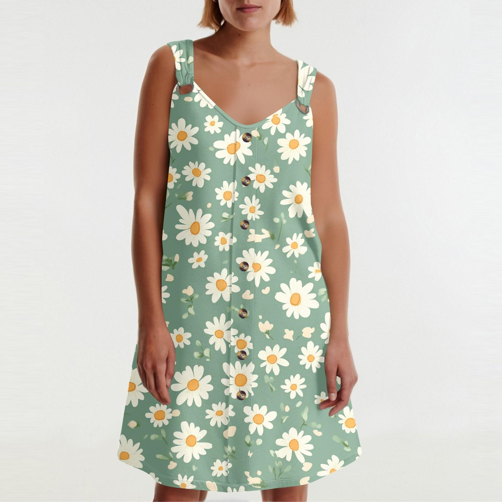Women s Summer Dress With Pocket Sleeveless Floral Print Sundress XXL