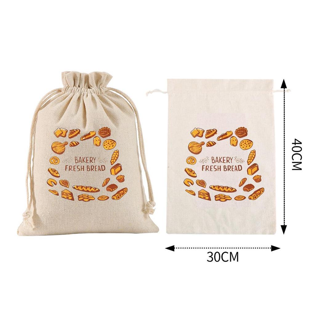 Custom Reusable Cotton Drawstring Bread and Storage Bag with Double Pull Cord