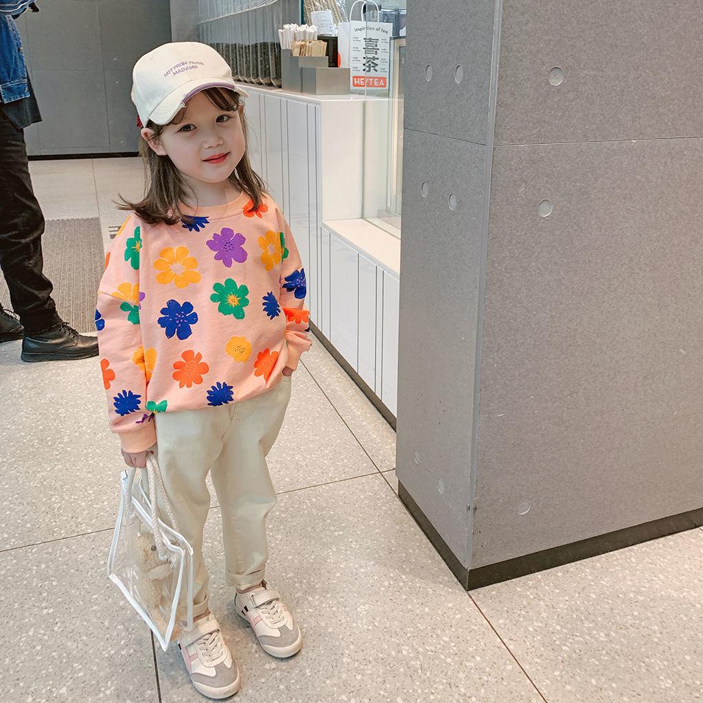 Kids Girls Spring Autumn Long Sleeve O Neck Flower Printed T Shirt Tops