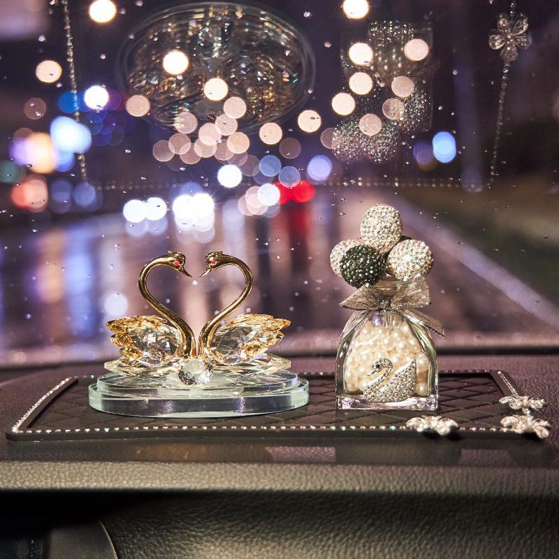 Crystal Swan Car Air Freshener - Deluxe Interior Ornament Set for Women
