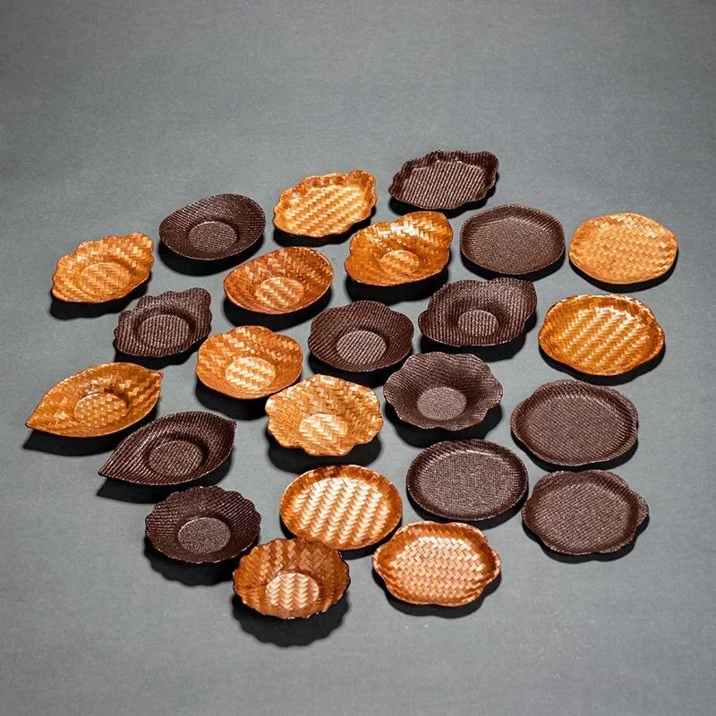 Hand-Woven Tea Coaster Chinese Retro Bamboo Heat Insulation Cushion Creative Mini Fruit Plate Zen Teacup Rests Teaware Accessory