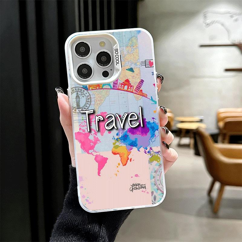 Travel Map Artistic Pattern Shockproof Phone Case for iPhone 17 Air 16 16E 15 Pro Max 14 Plus 13 Mini 12 Back Cover Anti Fall Fu