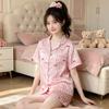 Light Luxury Rose Striped French Ins Style Romantic Ice Silk Pajamas Women's Loungewear Short-sleeved Shorts Set