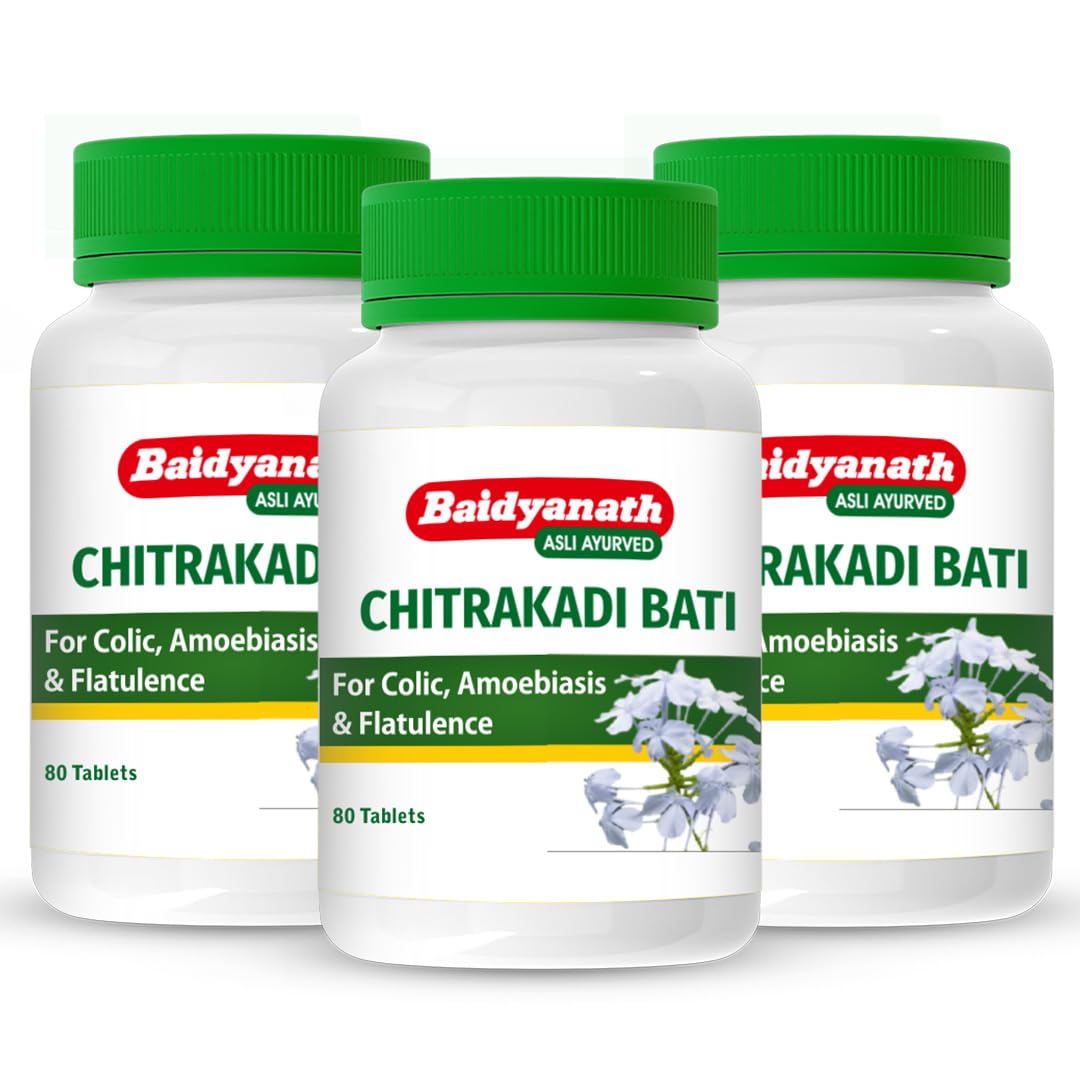 

Baidyanath Chitrakadi Bati Ayurvedic Digestive 80 Tablets X Pack of 3 for Bloating Gas Indigestion Appetite Support