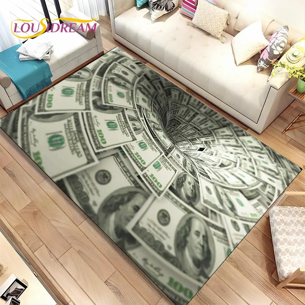 אשליה תלת מימדית דולר אירו כסף דפוס שטח שטיח, שטיח שטיח לבית סלון חדר שינה ספה דקור שטיח לדלת, מחצלת רצפה מונעת החלקה
