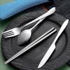 4ks Přenosná nerezová příborová sada, nůž, vidlička, lžíce a hůlky vhodné do školy, na cestování, kempování a do práce