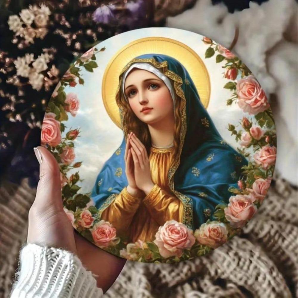 Placca Metallica Vintage Latta Segno Vergine Maria Foglia d'Oro Arte Religiosa da Parete Decorazione Casa Regalo