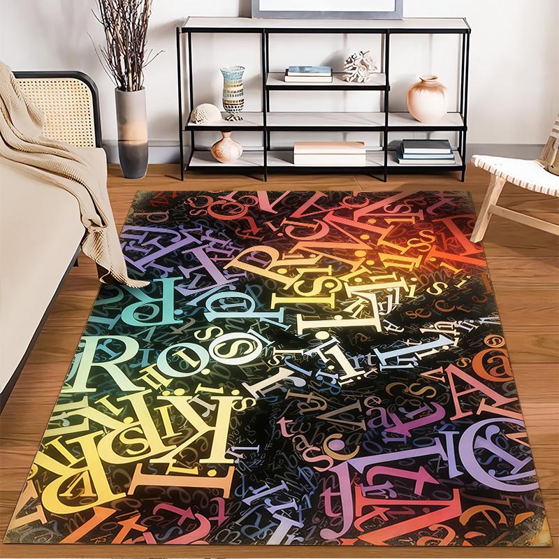 Colorful Artistic Alphabet Print Carpet for Living Room Decor Suitable for use as an anti-slip for living room bedroom sofas