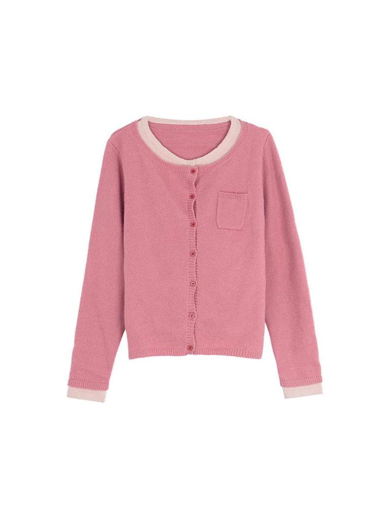 [Ge Ming] Women's Retro Color Block Patchwork Knit Cardigan - Fake Two-Piece Long Sleeve Top for Autumn, Y8810F