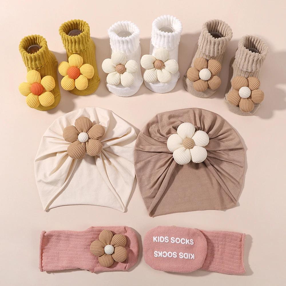 0-1J Neugeborenen Stirnband für Säugling Elastischer Strick Turban Baby Schleifen Weiches Nylon Kinder Kopfbedeckung Baby Haaraccessoires Socken Geschenkset