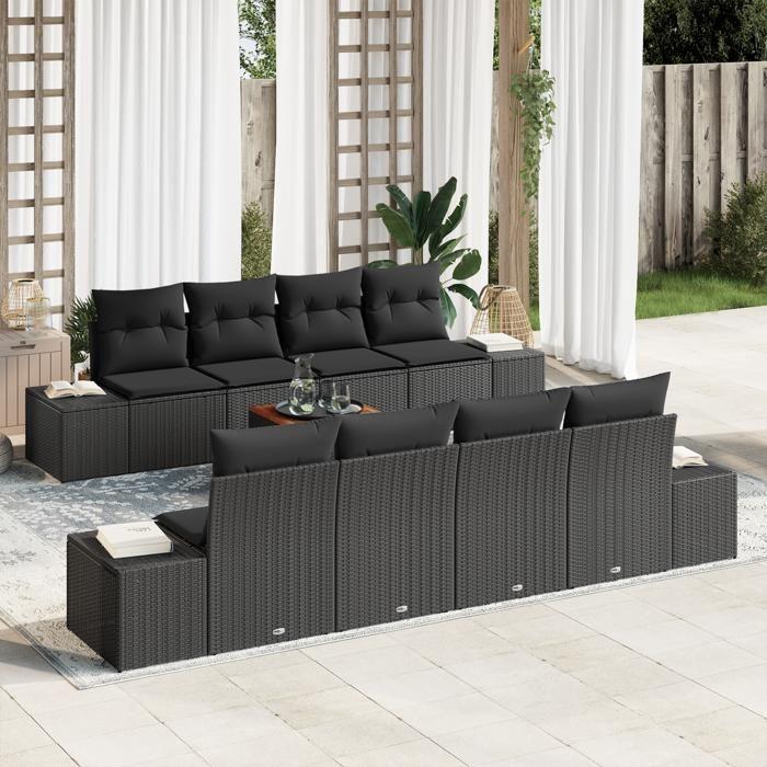 VidaXL Ensemble de Canapé de Jardin 7 Pièces avec Oreillers Noir Poly Rattan 3356602