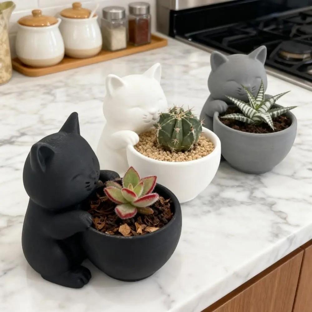 Mini Cacti Potted Plant Cat-Shaped Succulents Planter Pot Cute Small Flowerpot  Desktop Ornament