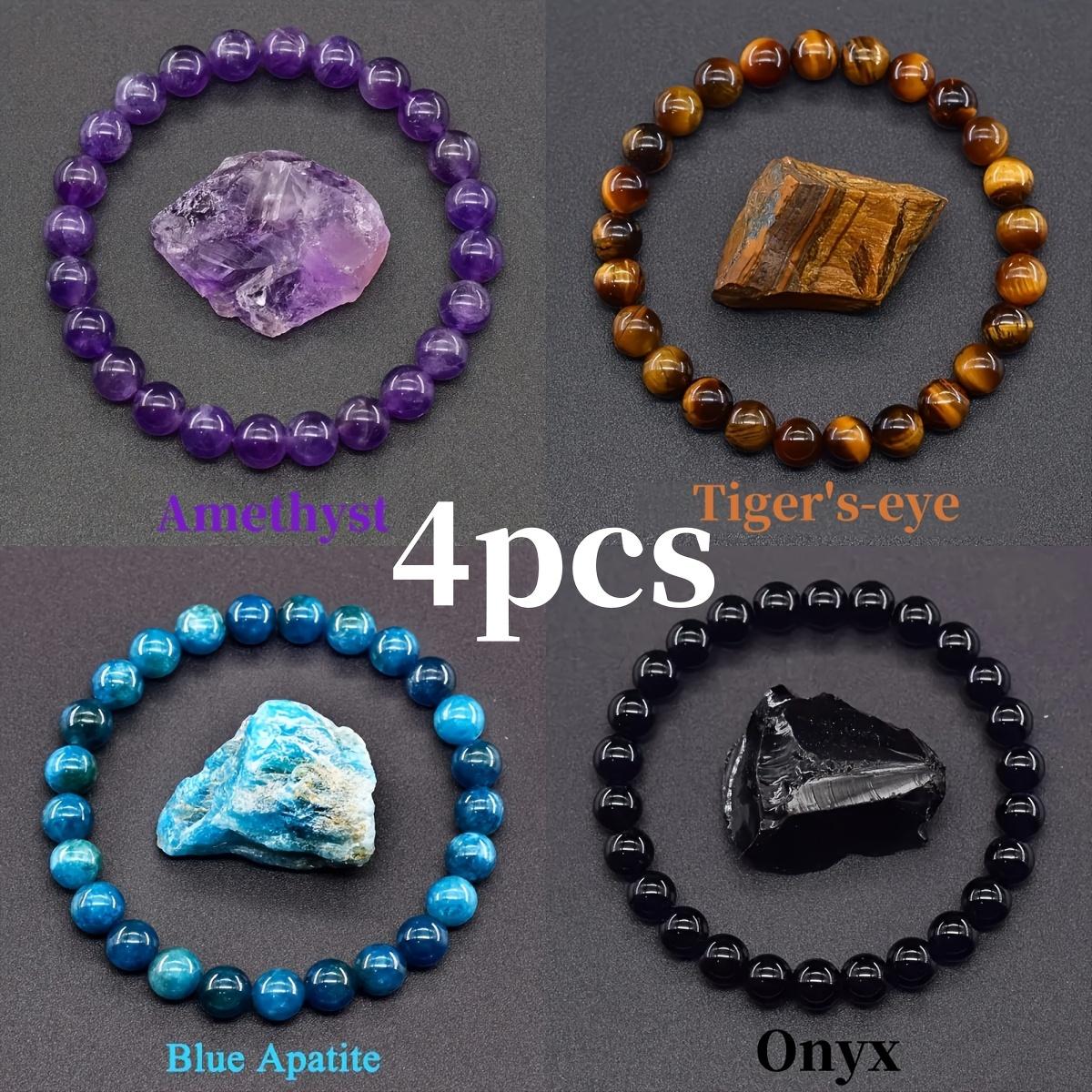 

4 Pcs/Set Bohemian Gemstone Bracelet Wealth & Love Amethyst Tiger s Eye Obsidian Blue Apatite Bead Bracelet Lucky Success Gift 8mm