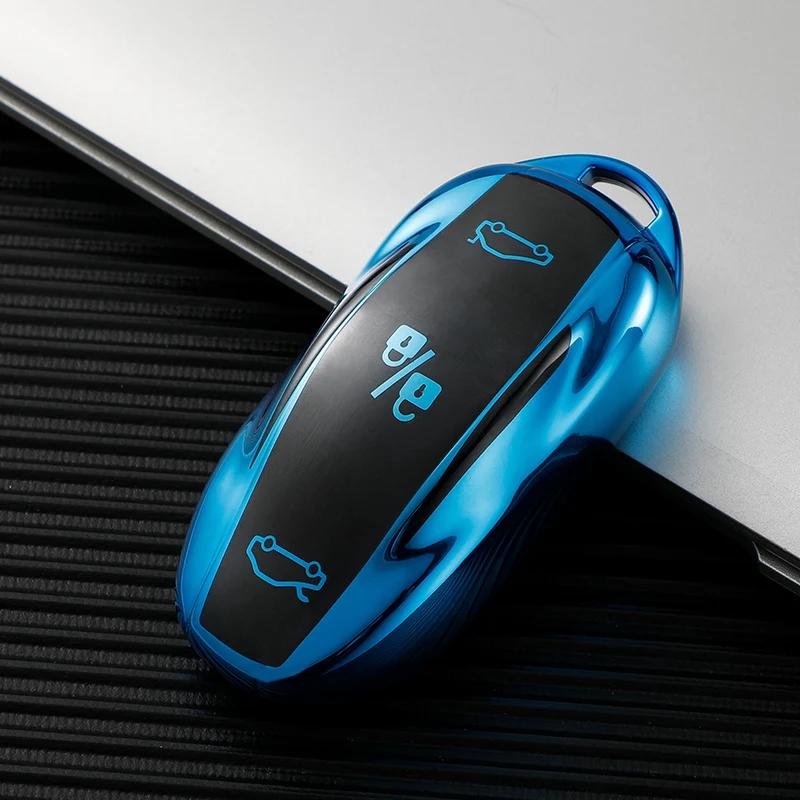 TPU Smart Car Key Cover Fodral Fob för Tesla Model S Model 3 Model Y Key Shell Väska Hållare Tillbehör Skydd