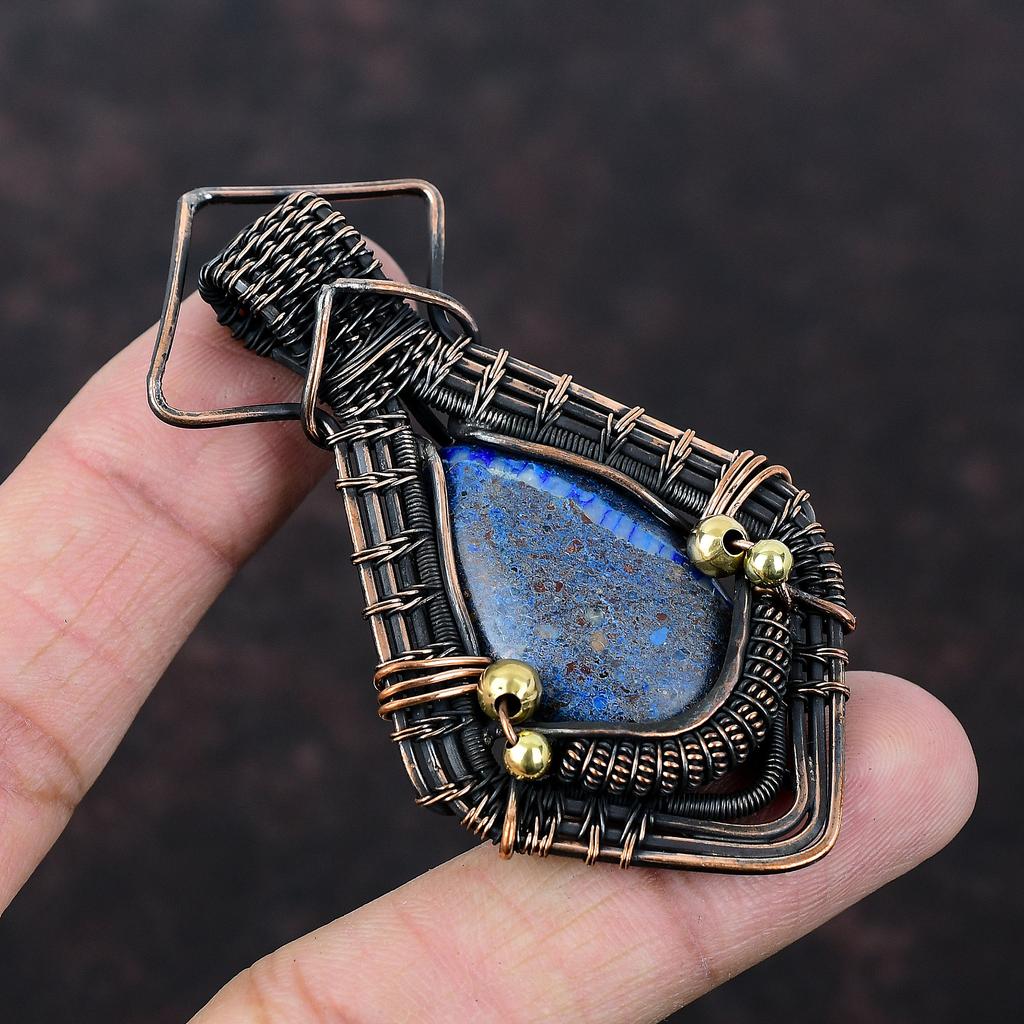 Azurite Malachite Pendant Copper Wire Wrapped Pendant Handmade Pendant Copper Designer Jewelry Gemstone Pendant Wire Wrap Jewelry For Gift