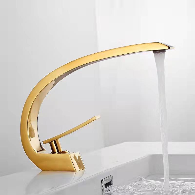 Bathroom Basin Faucet Deck Mount Washing Sink Cold and Hot Water Mixer Tap Creative Curved Mixers