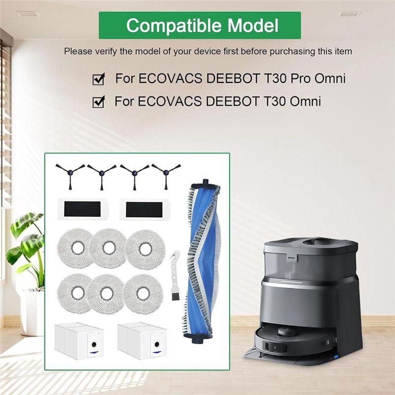 ABUL-For ECOVACS DEEBOT T30 Pro Omni / T30 Omni Main Side Brush Hepa Filter Mop Cloth Dust Bags Accessories