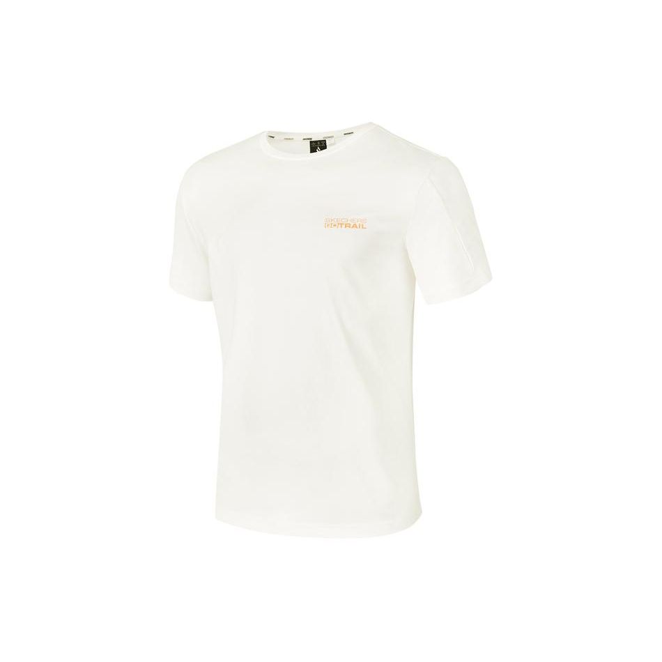 Skechers Printed Quick-Dry Letter Breathable Round Neck Pullover Short Sleeve T-Shirt Men Tops Cotton-Candy-White L224M009-0074 XL