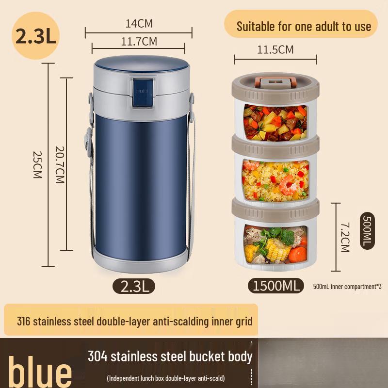 Портативный 3-слойный термоизолированный ланч-бокс из нержавеющей стали 304