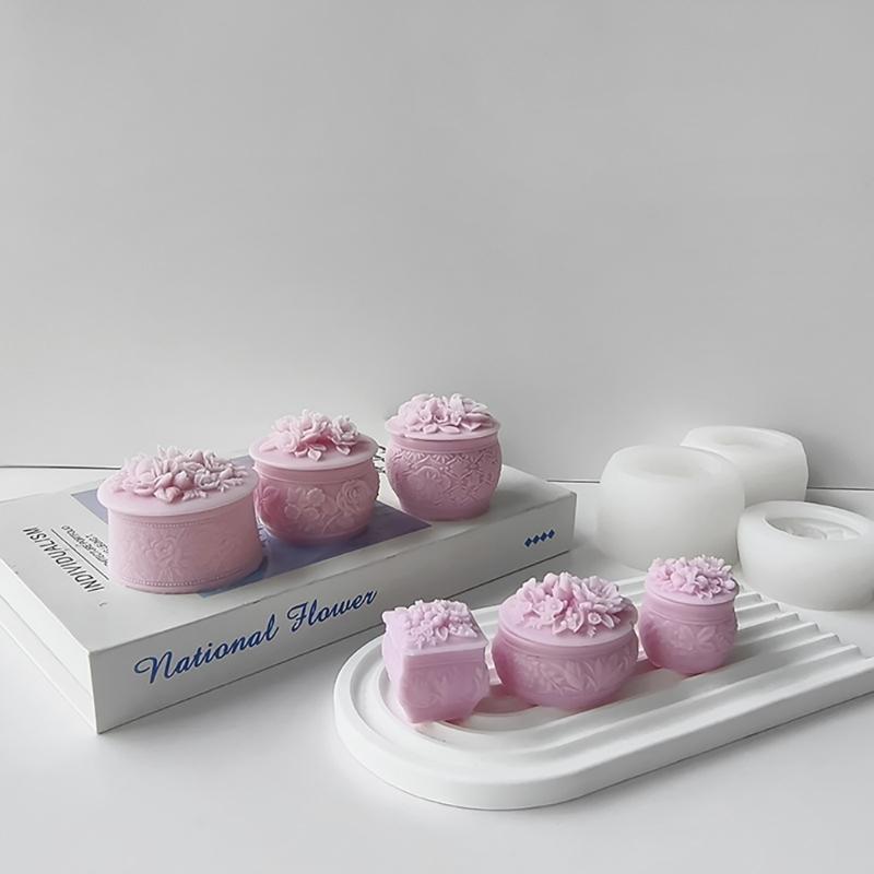 Flower Storage Jar Mould Jewelry Organizer Silicone Mold Concrete Plaster Storage Box Molds for Organizing Enthusiasts