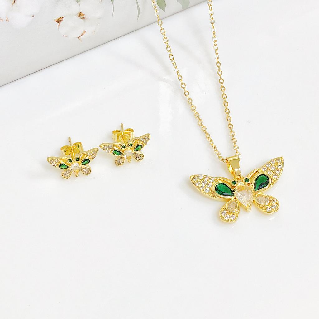 2-Piece High-Quality Gold-Plated Insect Butterfly Jewelry Set Necklace Earrings for Women Girls Casual Vacation Jewelry Gifts
