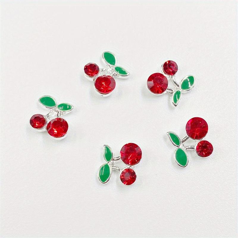 10pcsHypoallergenic 3D Cherry Nail Art Charms with Sparkling Zircon - Elegant DIY & Salon Jewelry In Packs