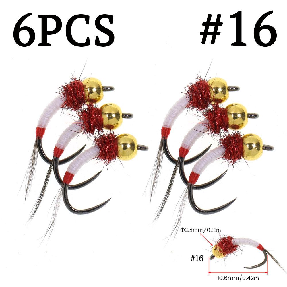 6PCS #14 #16 Barbless Brass Bead Head Nymph Fly Fishing Flies Fast Sinking Wet Fly For Trout Grayling Perch Bass