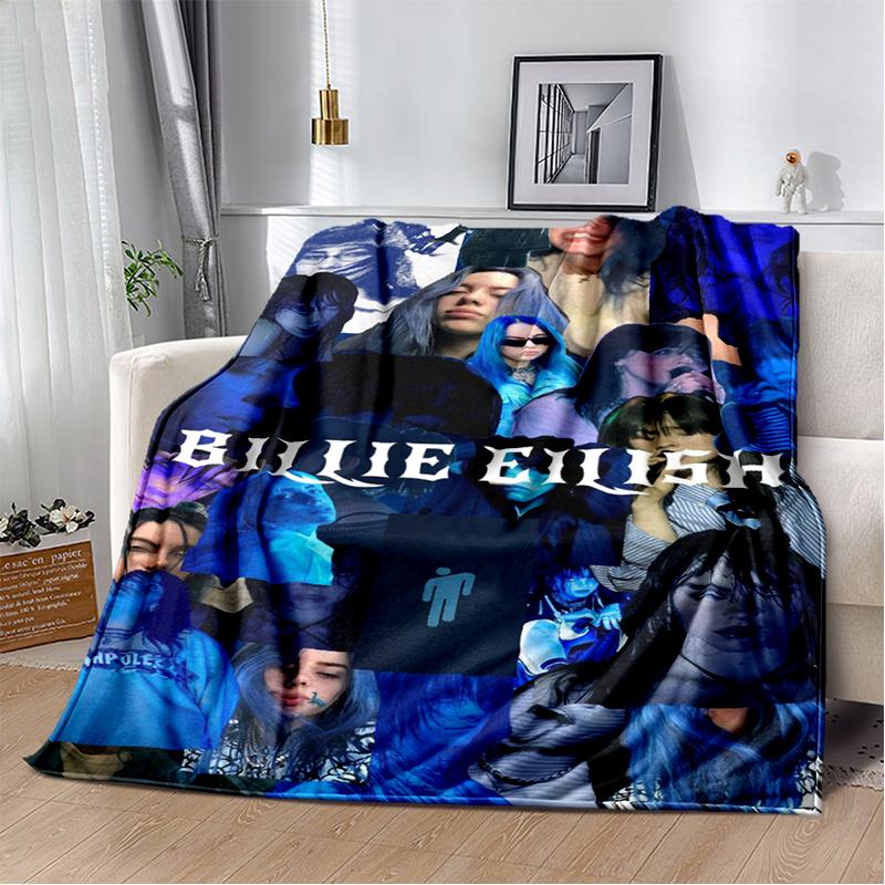 Fashion Billie Eilish Singer Star Flannel Blanket Soft Warm Throw Blanket for Bedroom Living Room Bed Travel Camping Picnic Gift