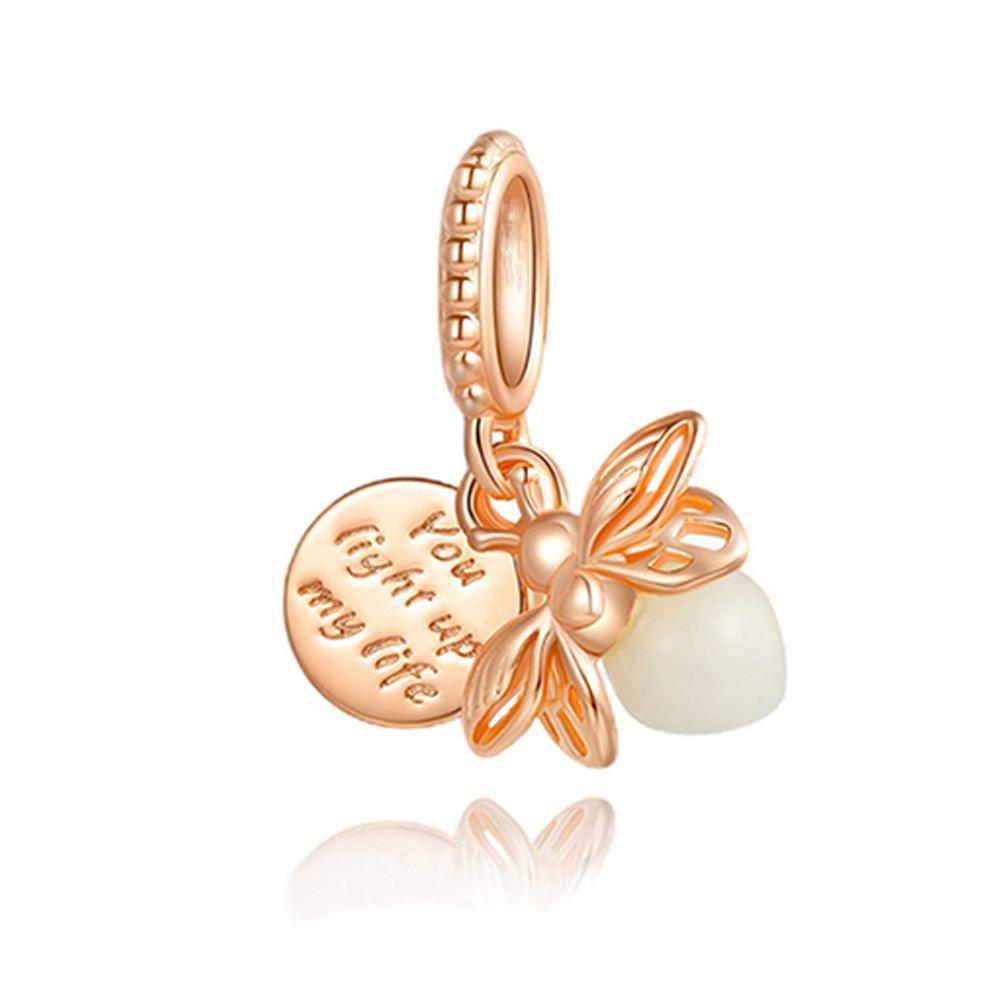 All Glow-in-the-dark Firefly Flower Dangle Charm Pendant Bead Fit Original Charms Silver S925 Plated Bracelet DIY Jewelry