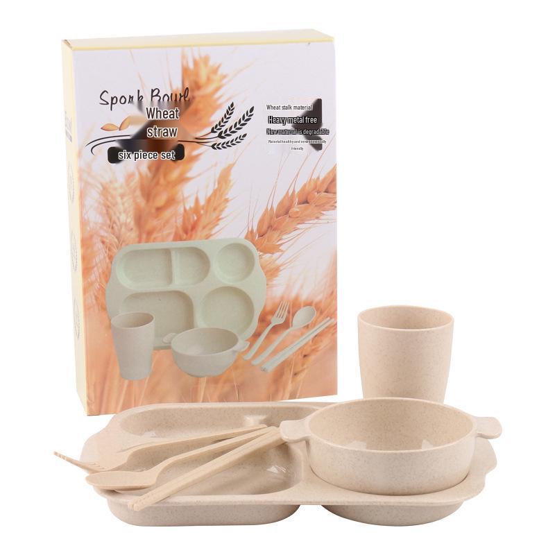 Eco-Friendly Wheat Straw Tableware Set: Portable Fork, Spoon, Chopsticks (3-Piece) + Cup, Bowl, Plate (6-Piece) - Ideal Promotional Gift
