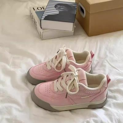 Pink Breathable Leather Board Shoes Women's Spring New Student Versatile Shoes Casual Sports White Shoes