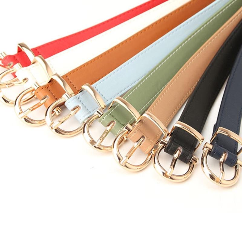 Adjustable Golden Oval Shape Buckle Thin Belt PU-leather All-match Belt Hot Girl Women Waist Belt for Coat Skirts Jeans