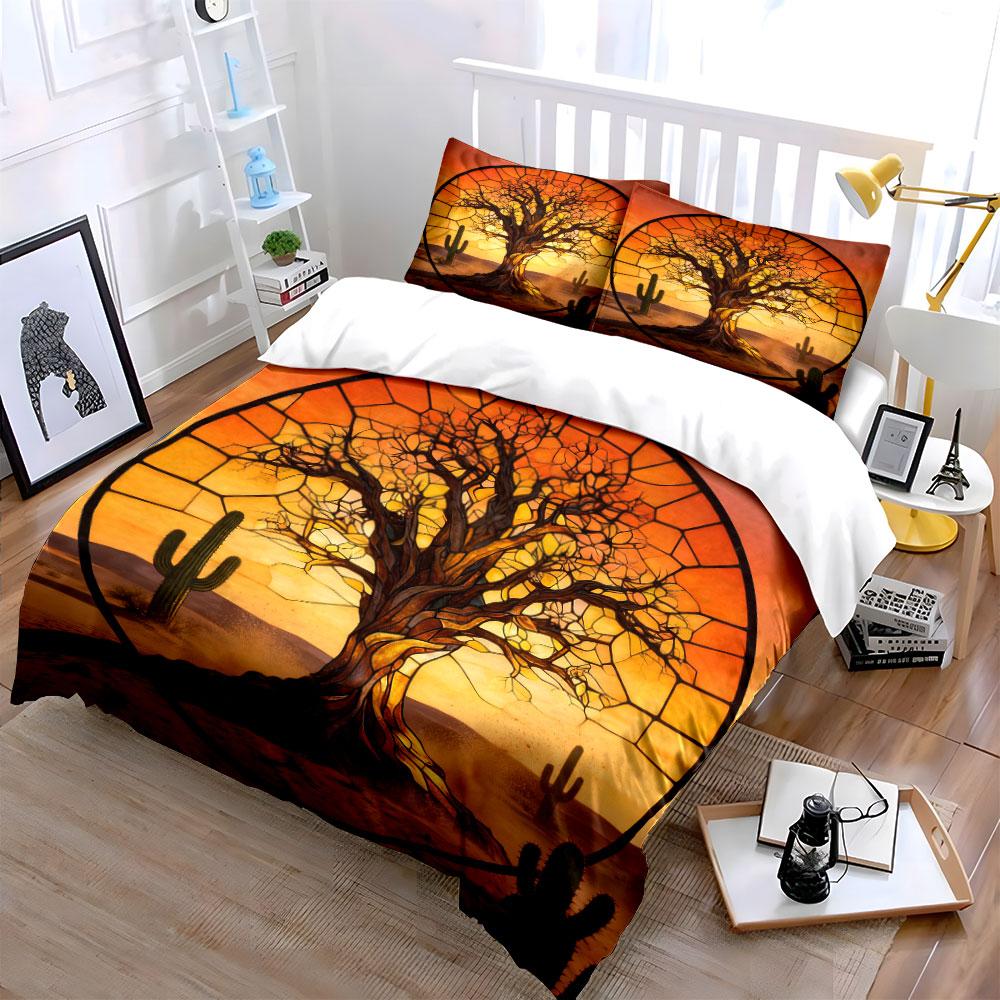 Desert Tree Art Decor Set Soft Comfortable Duvet Cover Bedding Set Included 1*Duvet Cover & 2*Pillowcases, Gift