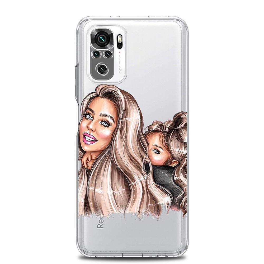 Queen Hair Baby Mom Girl Square Clear Soft Phone Case For Xiaomi Redmi Note 12 11 9S 9 8 10 Pro+ 7 8T 9C 9A 8A K40 Gaming Cover
