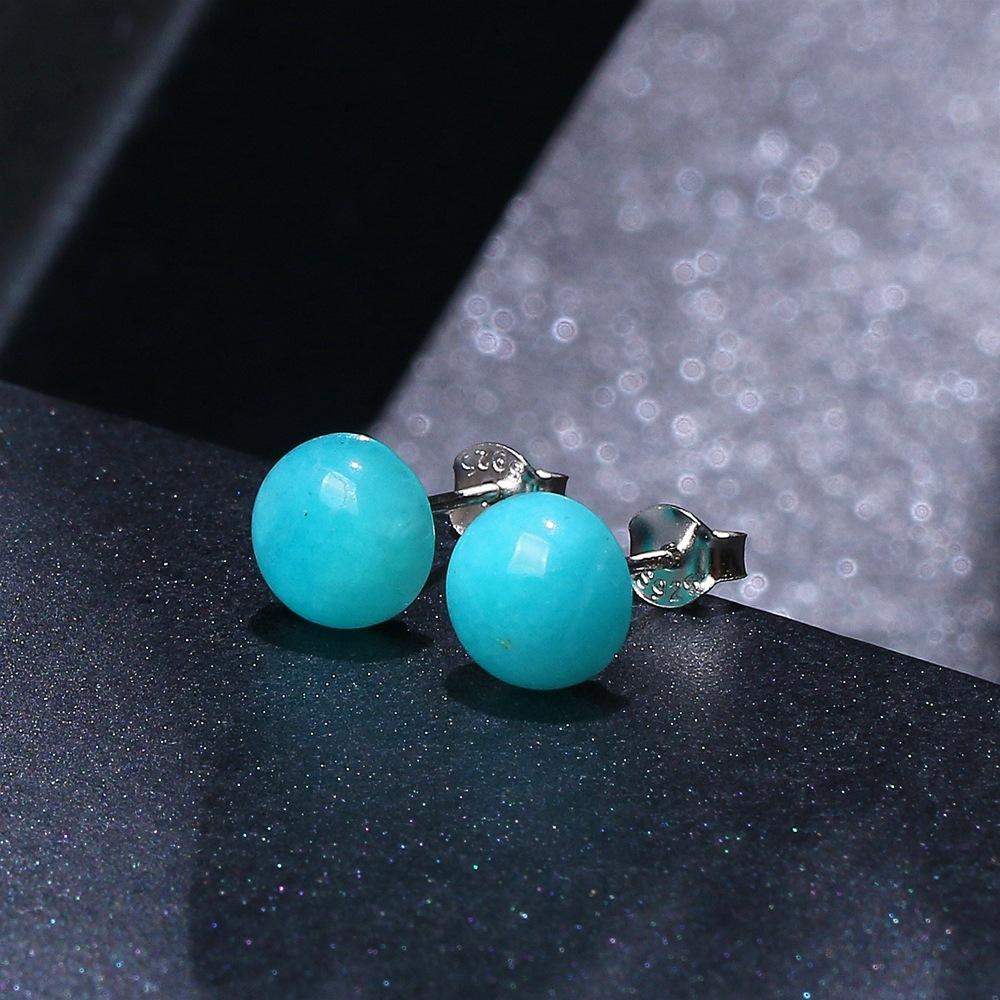 ITSMOS Orecchini a Bottone in Argento Sterling s925 con Pietra Naturale di Amazzonite Semplici Lussuosi Gioielli per Orecchie Ipoallergenici Per donne
