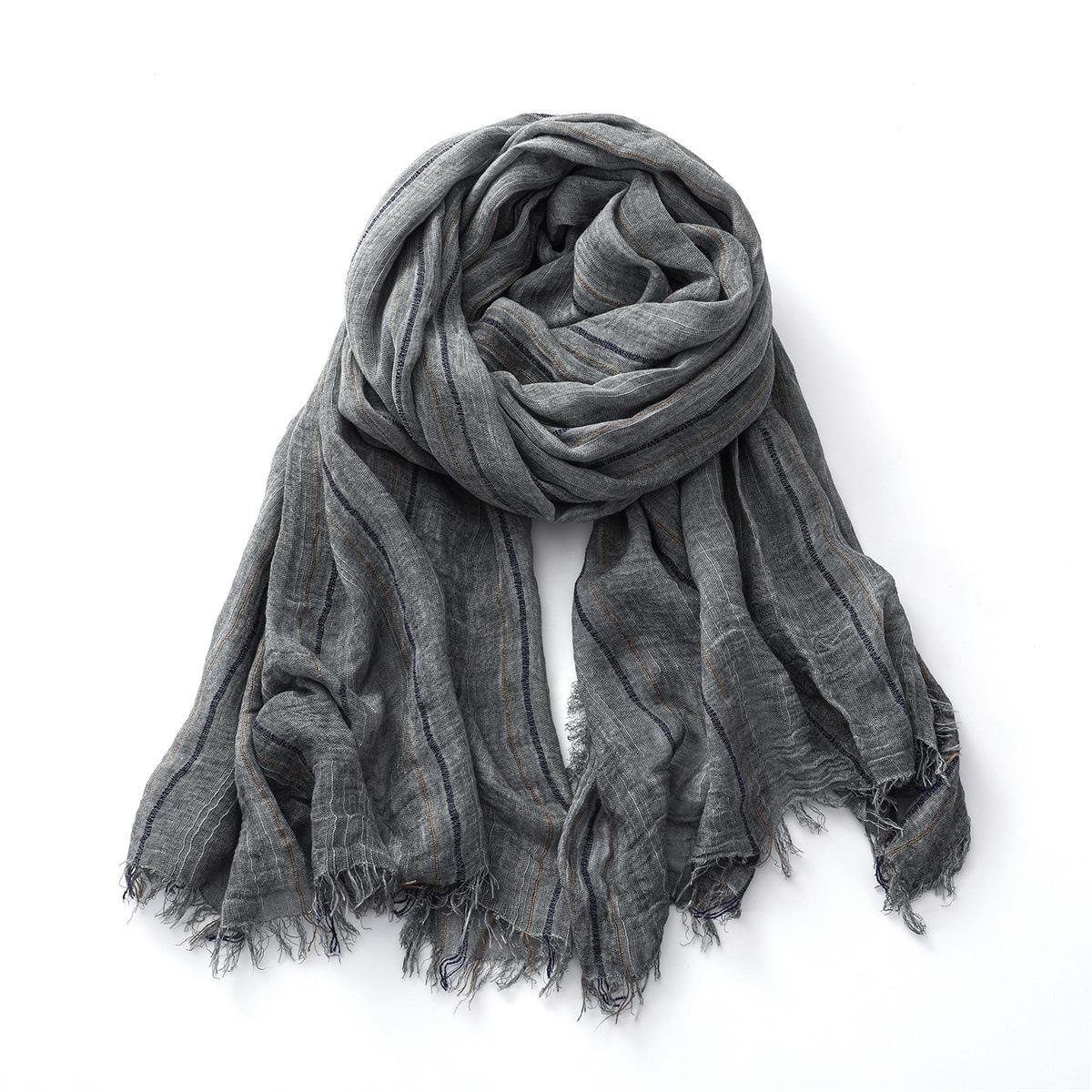 

European & American Solid Color Cotton Linen Men s Scarf - Autumn/Winter Tie-Dye Japanese Korean Stripe Silk Decor.
