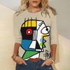Camiseta de Manga Larga con Cuello Redondo para Mujer de Otoño, Pintura Facial de Arte Abstracto, Tendencia, Holgada, Cuello Redondo
