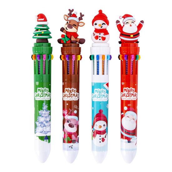 Christmas Ballpoint Pens 10-in-1 Retractable Cute Santa Snowman Pens Festive Writing Tool for Kids School Supplies Students