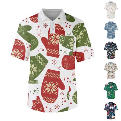Men's Short Sleeve Button Lapel Christmas Prints Chest Pocket Dry-nurse Top