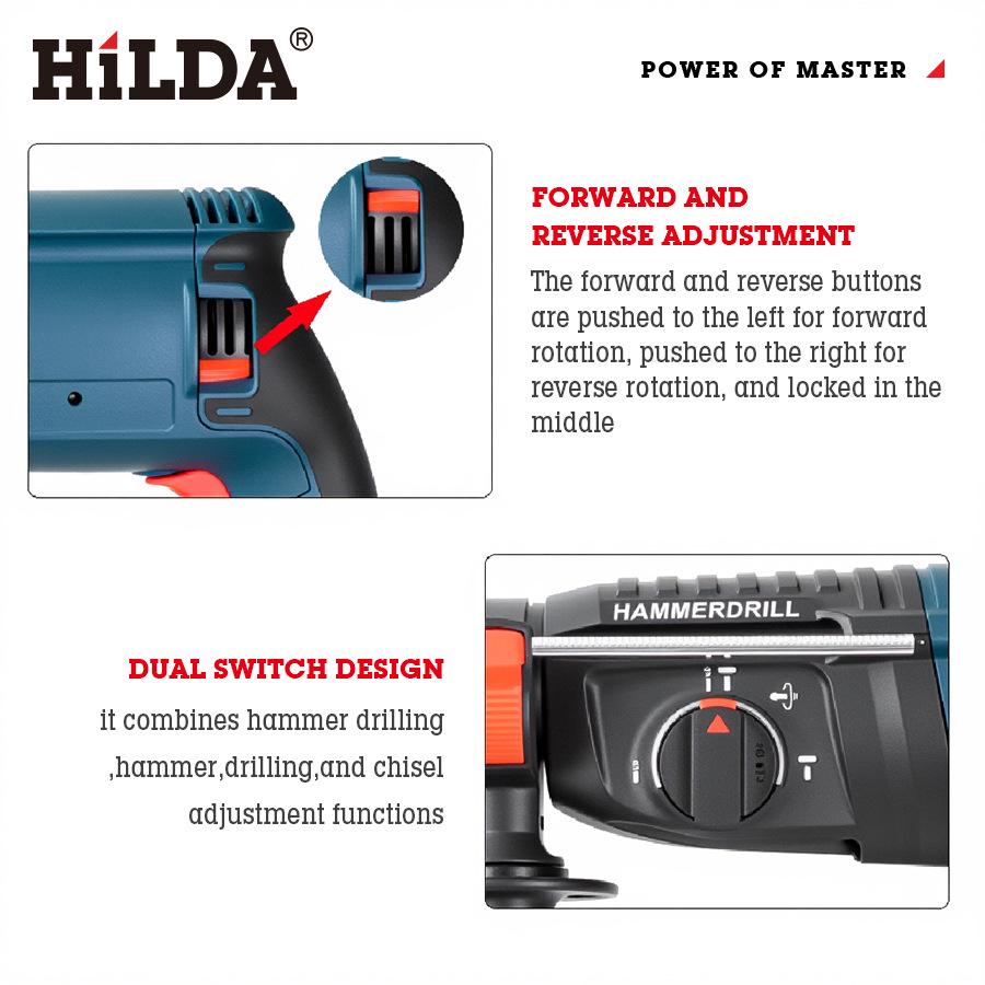 HILDA Electric Hammer Drill: Dual-Purpose Impact Tool for Wall and Concrete with Expansion Screw Capability.