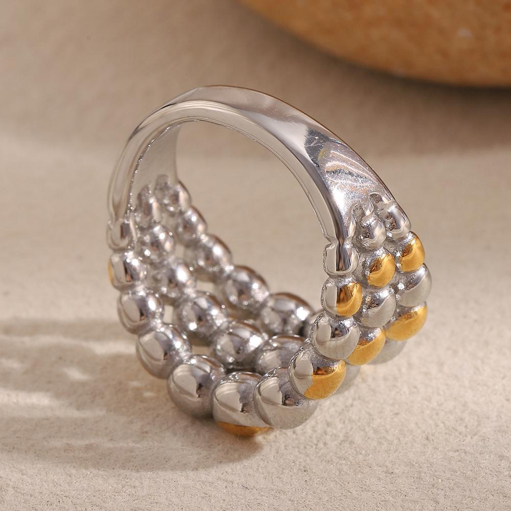 MamacitaSlay 316L Stainless Steel Two Tone Round Bead Ring Party Waterproof Jewelry Women's Unique 18K Gold Plated Ring Gift
